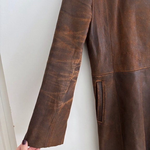 Vintage Mackage Brown Leather Trench Coat Jacket Size M - Picture 3 of 9